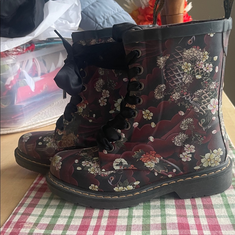 Dr. Martens Black Floral Combat Boots - Picture 2 of 4